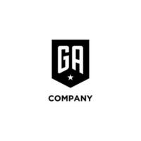 GA monogram initial logo with geometric shield and star icon design style vector