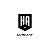 HA monogram initial logo with geometric shield and star icon design style vector