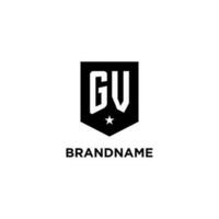 GV monogram initial logo with geometric shield and star icon design style vector