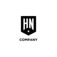 HN monogram initial logo with geometric shield and star icon design style vector