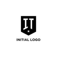 IT monogram initial logo with geometric shield and star icon design style vector