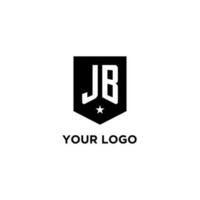 JB monogram initial logo with geometric shield and star icon design style vector