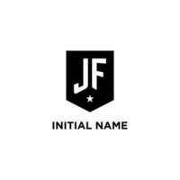 JF monogram initial logo with geometric shield and star icon design style vector