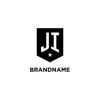 JI monogram initial logo with geometric shield and star icon design style vector