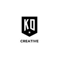 KD monogram initial logo with geometric shield and star icon design style vector