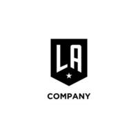 LA monogram initial logo with geometric shield and star icon design style vector