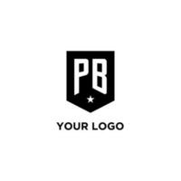 PB monogram initial logo with geometric shield and star icon design style vector