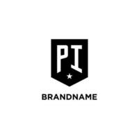 PI monogram initial logo with geometric shield and star icon design style vector