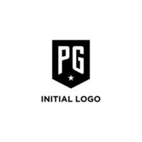 PG monogram initial logo with geometric shield and star icon design style vector