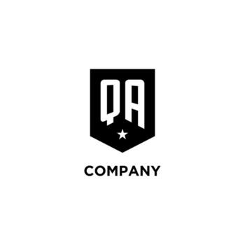 QA monogram initial logo with geometric shield and star icon design style vector