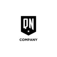 QN monogram initial logo with geometric shield and star icon design style vector