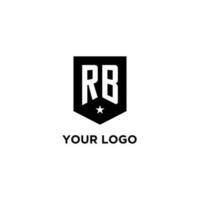 RB monogram initial logo with geometric shield and star icon design style vector