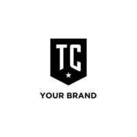 TC monogram initial logo with geometric shield and star icon design style vector