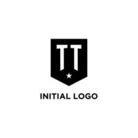 TT monogram initial logo with geometric shield and star icon design style vector