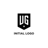 UG monogram initial logo with geometric shield and star icon design style vector