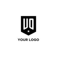 UO monogram initial logo with geometric shield and star icon design style vector