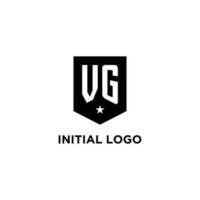 VG monogram initial logo with geometric shield and star icon design style vector
