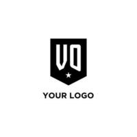 VO monogram initial logo with geometric shield and star icon design style vector