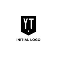 YT monogram initial logo with geometric shield and star icon design style vector