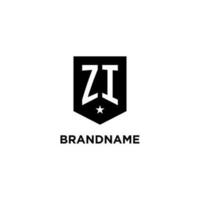 ZI monogram initial logo with geometric shield and star icon design style vector