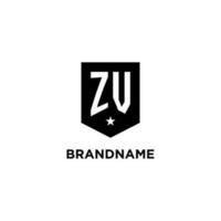 ZV monogram initial logo with geometric shield and star icon design style vector