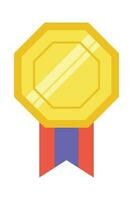 Gold medal or winner award icon, logo. Suitable for the design element of a championship medal, first place winner, gold, silver and bronze medalist. Circle awards with ribbons. Achievement symbol. vector