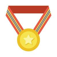 Gold medal or winner award icon, logo. Suitable for the design element of a championship medal, first place winner, gold, silver and bronze medalist. Circle awards with ribbons. Achievement symbol. vector