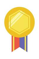 Gold medal or winner award icon, logo. Suitable for the design element of a championship medal, first place winner, gold, silver and bronze medalist. Circle awards with ribbons. Achievement symbol. vector