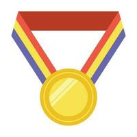 Gold medal or winner award icon, logo. Suitable for the design element of a championship medal, first place winner, gold, silver and bronze medalist. Circle awards with ribbons. Achievement symbol. vector