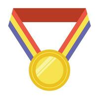 Gold medal or winner award icon, logo. Suitable for the design element of a championship medal, first place winner, gold, silver and bronze medalist. Circle awards with ribbons. Achievement symbol. vector