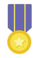 Gold medal or winner award icon, logo. Suitable for the design element of a championship medal, first place winner, gold, silver and bronze medalist. Circle awards with ribbons. Achievement symbol. vector