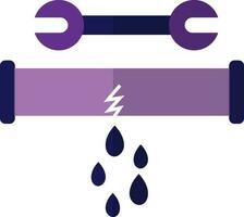 Purple broken pipe with wrench in flat style. vector