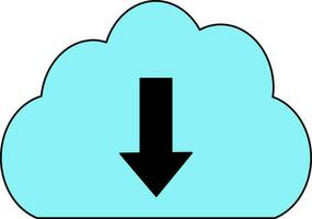Black download arrow sign on blue cloud. vector