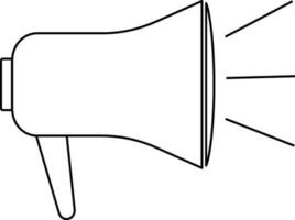 Black line art megaphone with rays on white background. vector
