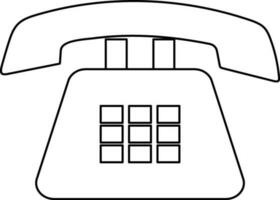 Retro telephone in black line art illustration. vector