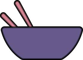 Purple bowl with chopsticks on white background. vector