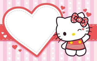Cute Cartoon White Cat With Heart Frame Background vector