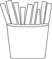 Black line art french fries in flat style. vector