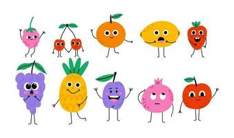 dibujos animados frutas y bayas caracteres colección vector