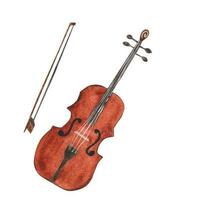 Violin, watercolor hand drawing isolated on white background vector