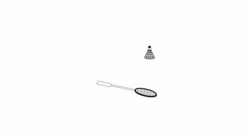 Badminton fun bw animation. Flat cartoon style icon 4K video footage for web design. Playing. Badminton equipment isolated monochromatic flat animated object with alpha channel transparency