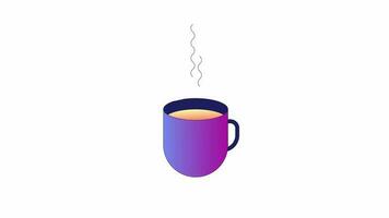 heiß Getränk im Becher Animation. eben Gliederung Stil Symbol 4k Video zum Netz Design. Keramik Tasse von Tee isoliert bunt dünn Linie animiert Objekt auf Weiß Hintergrund mit Alpha Kanal Transparenz