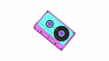 Audio cassette rewind animation. Flat outline style icon 4K video for web design. Analog recording isolated colorful thin line animated object on white background with alpha channel transparency