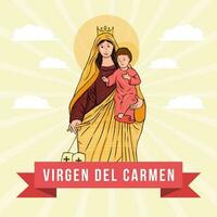 virgen del carmen hand drawn illustration in flat design style vector