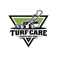 turf and lawn mower illustration logo vector