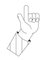 Eureka hand gesture bw concept vector spot illustration. Raised finger 2D cartoon flat line monochromatic hand for web UI design. Attention. Pointing finger editable isolated outline hero image