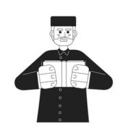 Imam muslim man monochromatic flat vector character. Islamic preacher. Prayer leader. Spiritual advisor. Editable line full body person on white. Simple bw cartoon spot image for web graphic design