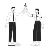 Teamwork businesspeople bw concept vector spot illustration. Office people working 2D cartoon flat line monochromatic characters for web UI design. Productivity editable isolated outline hero image