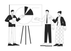 Brainstorming group bw concept vector spot illustration. Teaching teammates 2D cartoon flat line monochromatic characters for web UI design. Corporate briefing editable isolated outline hero image