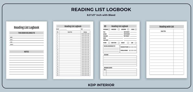 Reading List Log book Template vector
